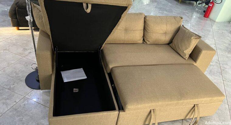 L-Shaped Sofa With Pull Out Bed+ Storage